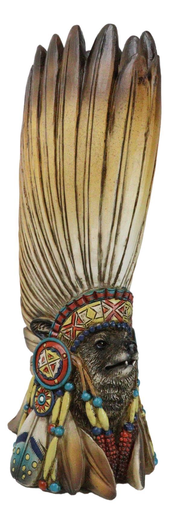 Ebros Gift Southwestern Native American Alpha Wolf Chieftain With Roach Headdress Vase