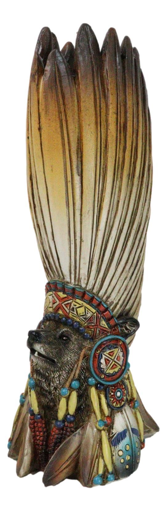 ebros gift Southwestern Native American Alpha Wolf Chieftain with Roach Headdress Vase