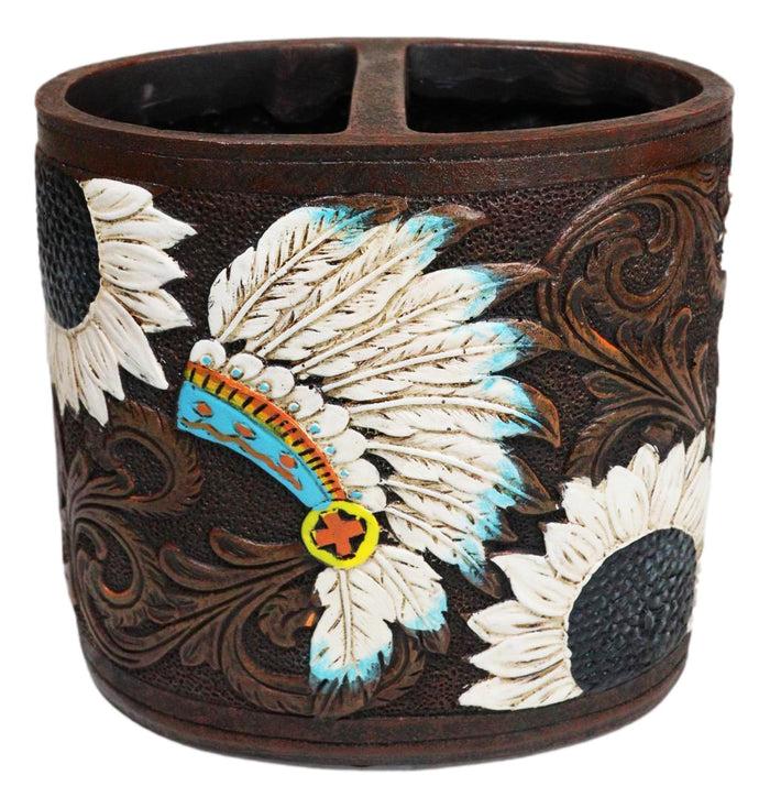 ebros gift Southwestern Native American Indian Chief Headdress Feathers Toothbrush Holder