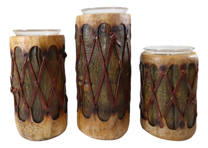 Ebros Gift Southwestern Native American Indian Pow Wow Drums Votive Candle Holders Set Of 3