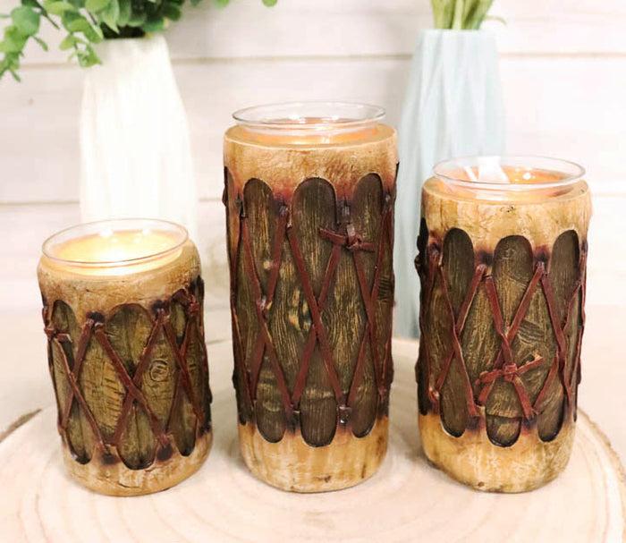 ebros gift Southwestern Native American Indian Pow Wow Drums Votive Candle Holders Set Of 3