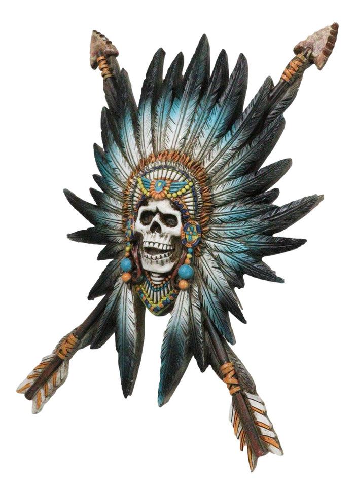 Ebros Gift Southwestern Native Indian Chief Skull With Roach And Crossed Arrows Wall Decor