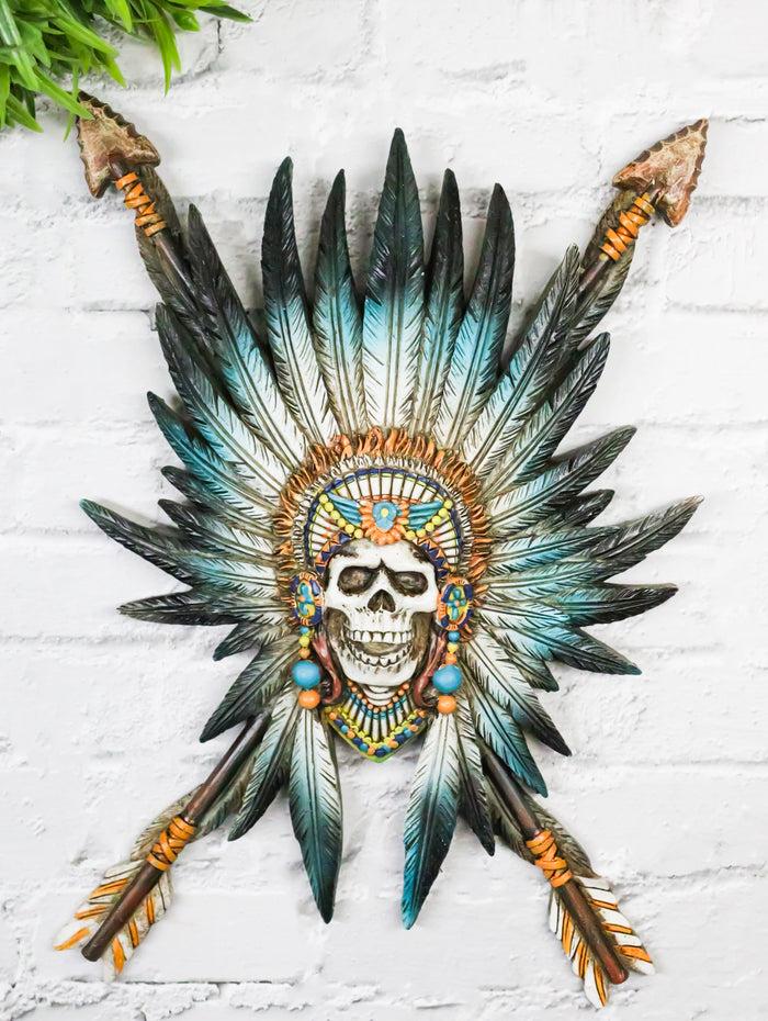 ebros gift Southwestern Native Indian Chief Skull With Roach And Crossed Arrows Wall Decor