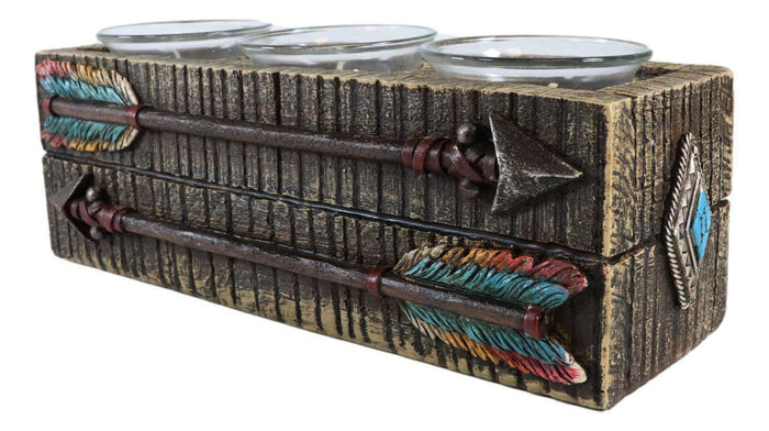 Ebros Gift Southwestern Native Indian Turquoise Feather Arrows 3 Votives Candle Holder