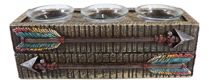 Ebros Gift Southwestern Native Indian Turquoise Feather Arrows 3 Votives Candle Holder