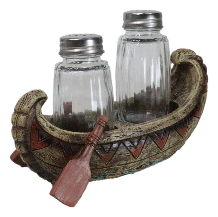 Ebros Gift Southwestern Native Tribal Indian Canoe Boat Salt And Pepper Shakers Holder Set