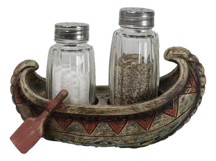 Ebros Gift Southwestern Native Tribal Indian Canoe Boat Salt And Pepper Shakers Holder Set