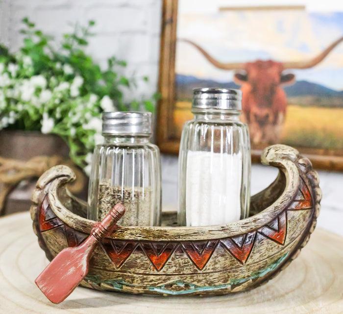 ebros gift Southwestern Native Tribal Indian Canoe Boat Salt And Pepper Shakers Holder Set