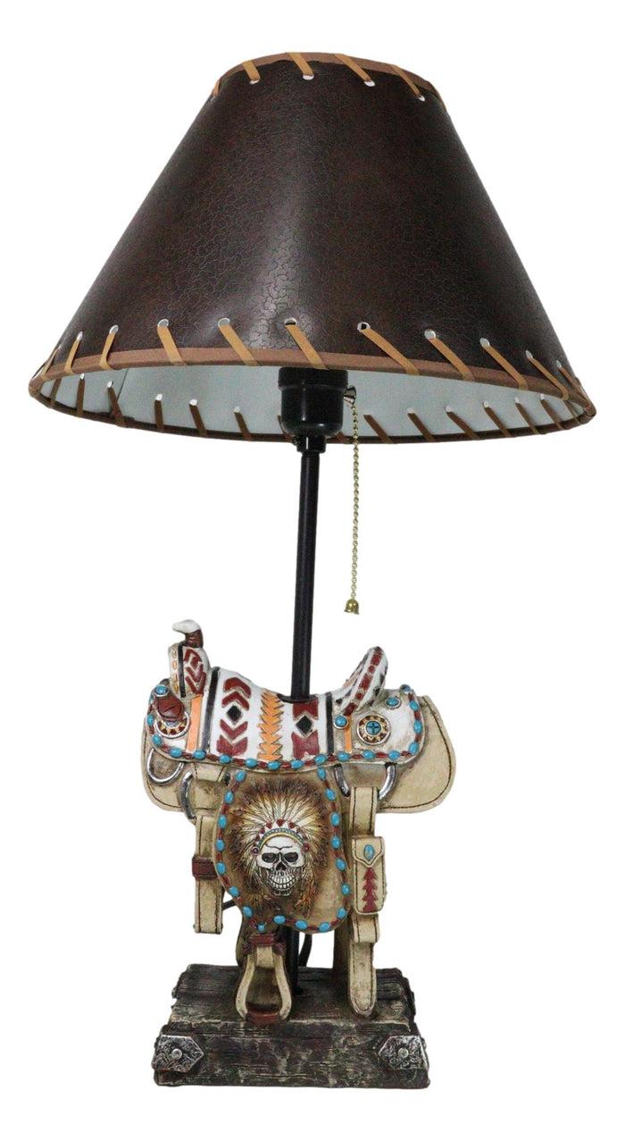Ebros Gift Southwestern Navajo Indian Chief Skull Headdress Cowboy Horse Saddle Table Lamp