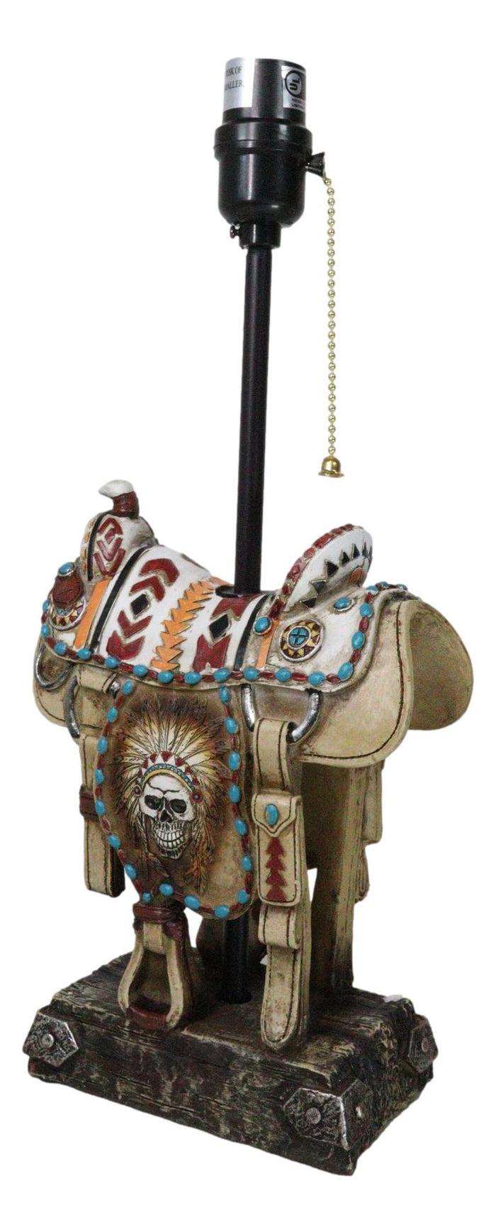Ebros Gift Southwestern Navajo Indian Chief Skull Headdress Cowboy Horse Saddle Table Lamp