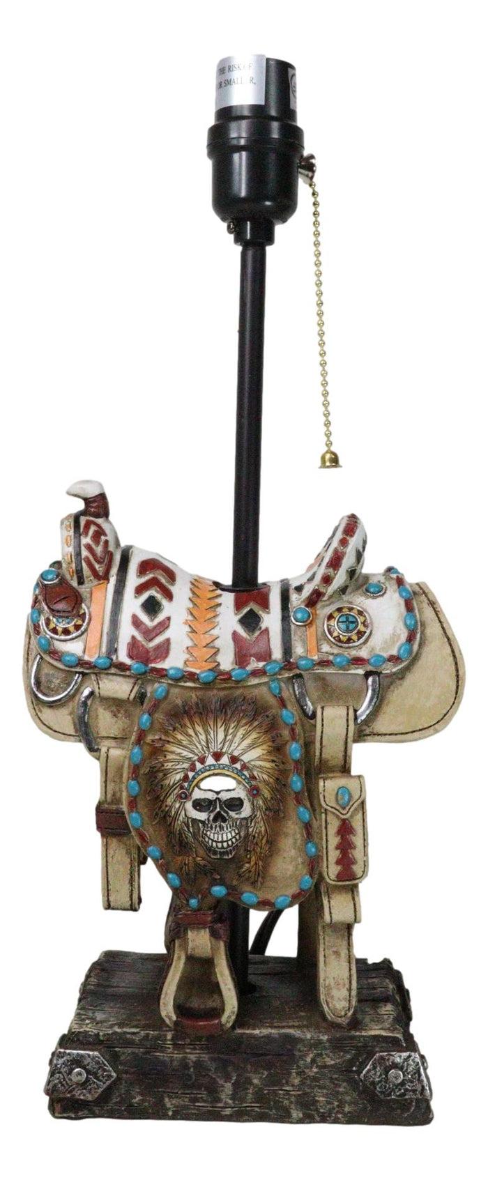 Ebros Gift Southwestern Navajo Indian Chief Skull Headdress Cowboy Horse Saddle Table Lamp