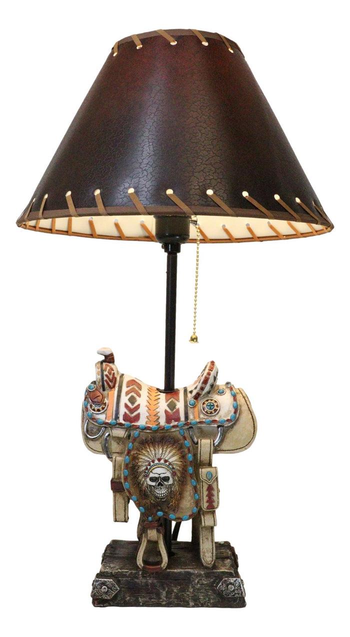 ebros gift Southwestern Navajo Indian Chief Skull Headdress Cowboy Horse Saddle Table Lamp