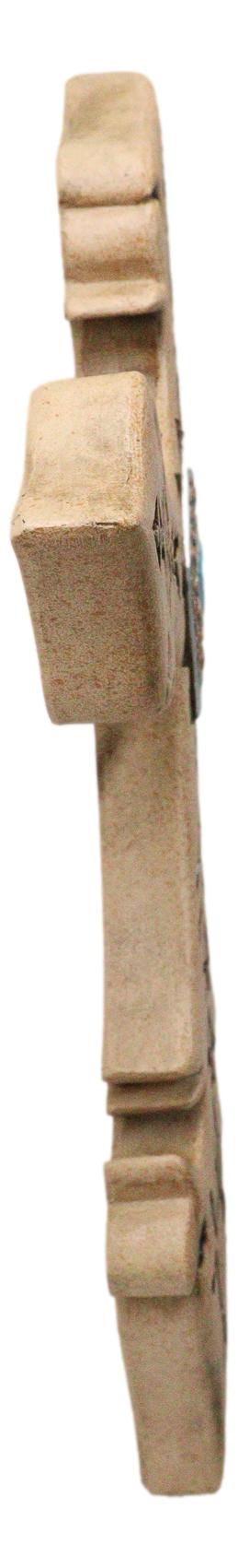 Ebros Gift Southwestern Rustic Aztec Vectors Turquoise Diamond Cream Wall Cross Figurine