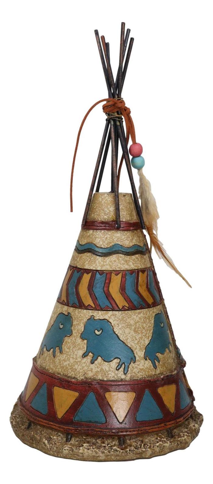 Ebros Gift Southwestern Rustic Native Indian Feather Turquoise Bisons Teepee Hut Figurine