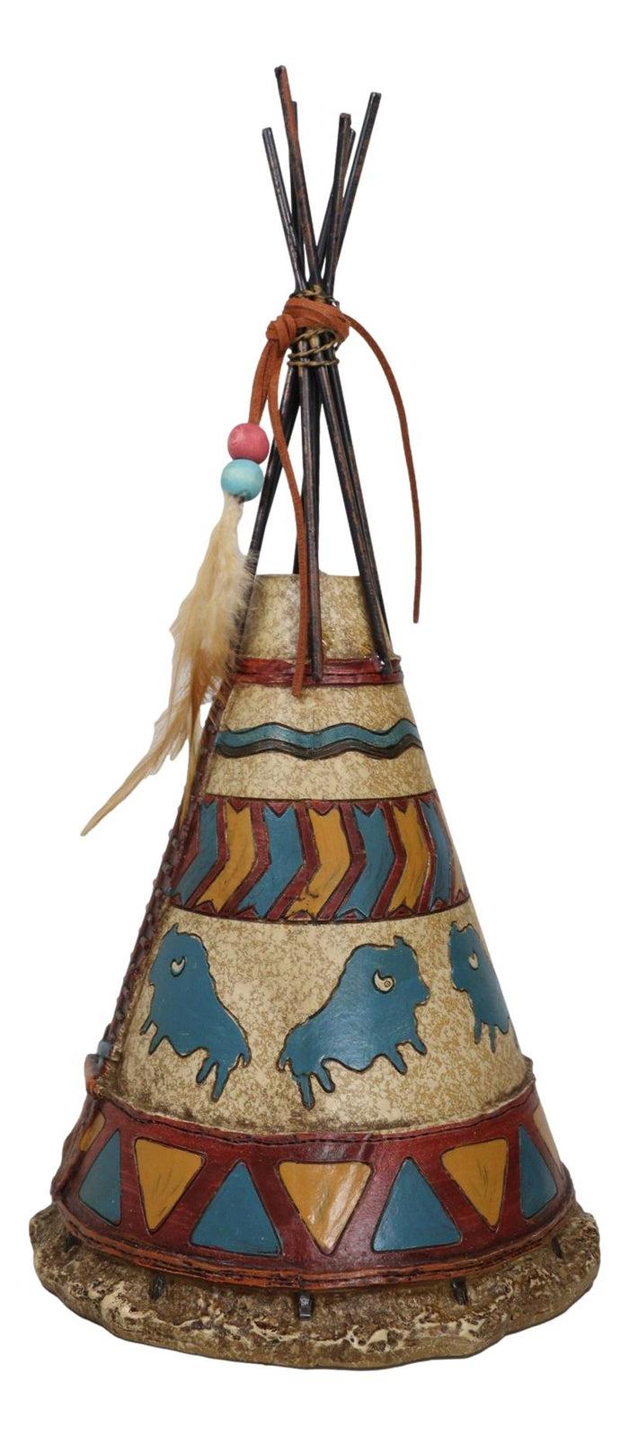 Ebros Gift Southwestern Rustic Native Indian Feather Turquoise Bisons Teepee Hut Figurine