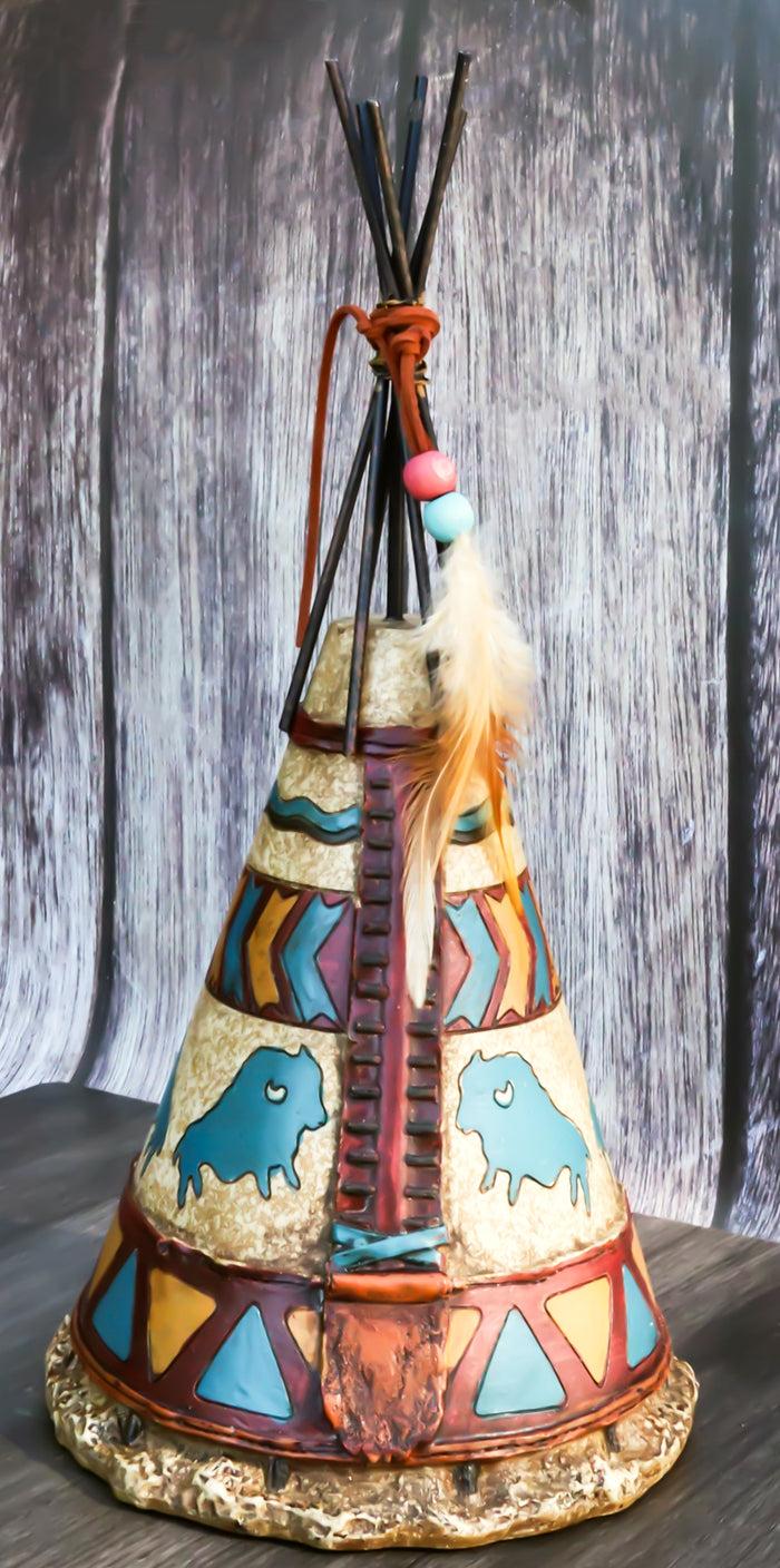 ebros gift Southwestern Rustic Native Indian Feather Turquoise Bisons Teepee Hut Figurine