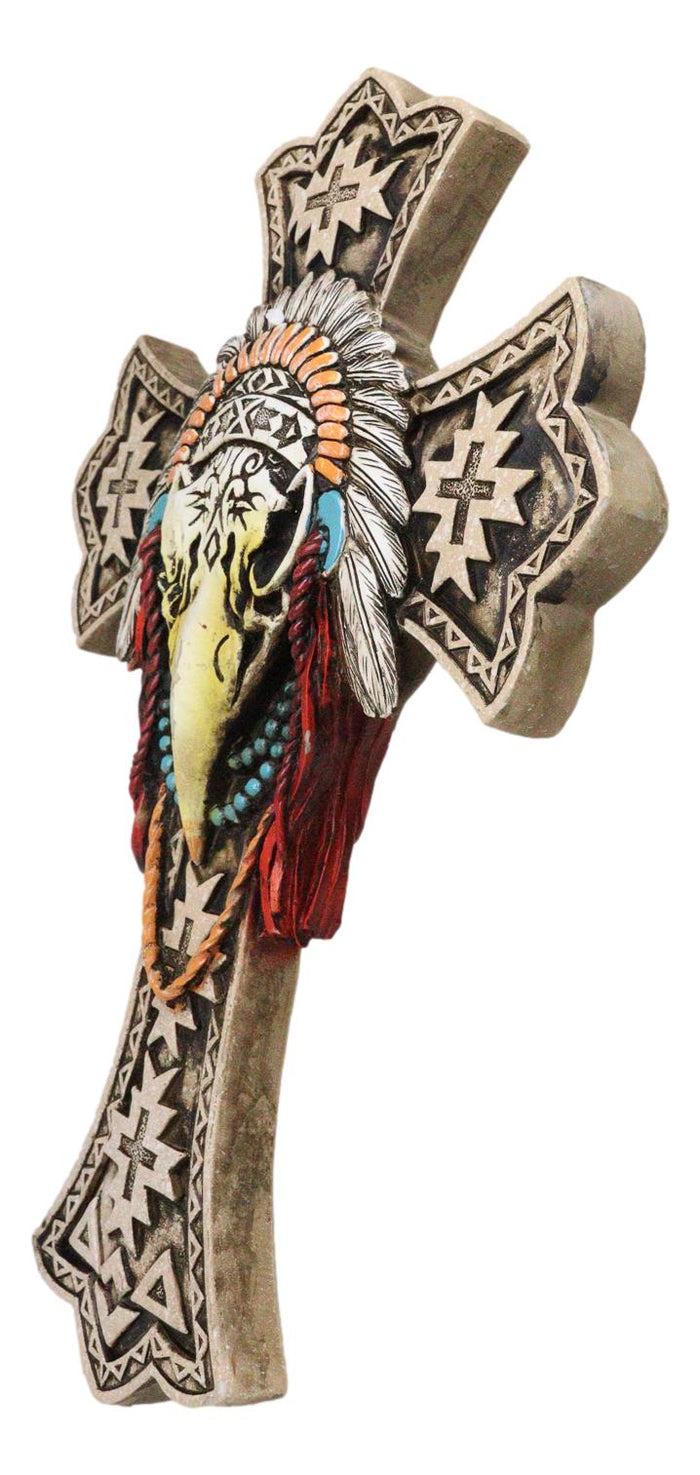 Ebros Gift Southwestern Rustic Native Tribal Raven Crow Skull Headdress Roach Wall Cross