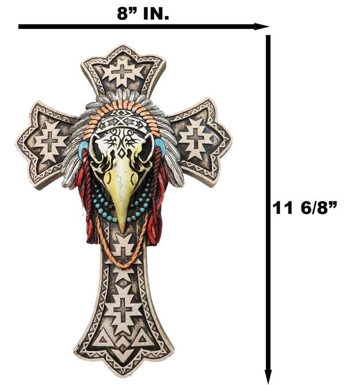 Ebros Gift Southwestern Rustic Native Tribal Raven Crow Skull Headdress Roach Wall Cross