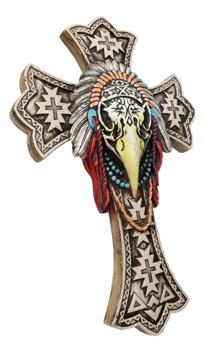 Ebros Gift Southwestern Rustic Native Tribal Raven Crow Skull Headdress Roach Wall Cross