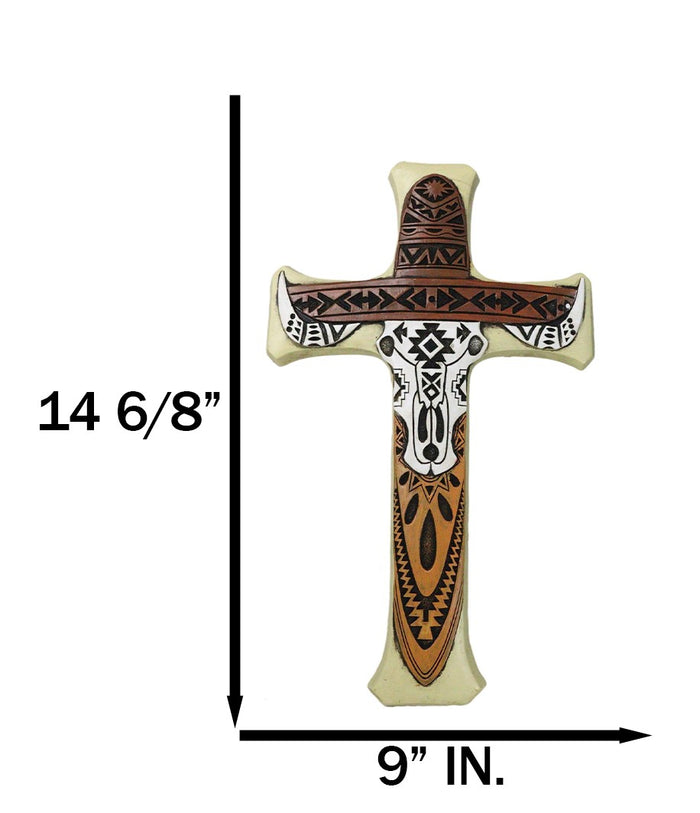 Ebros Gift Southwestern Tiki Tribal Tattoo Cowboy Hat Bull Cow Skull Wall Cross Plaque