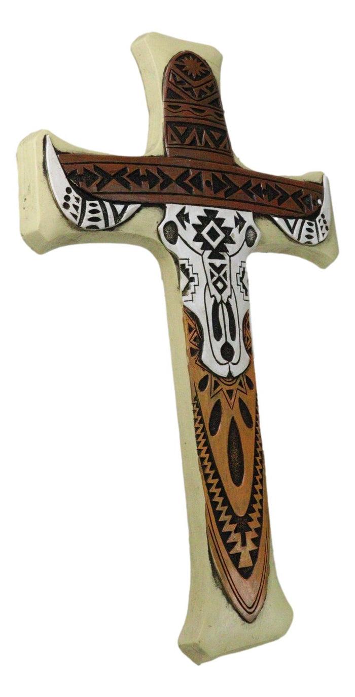 Ebros Gift Southwestern Tiki Tribal Tattoo Cowboy Hat Bull Cow Skull Wall Cross Plaque