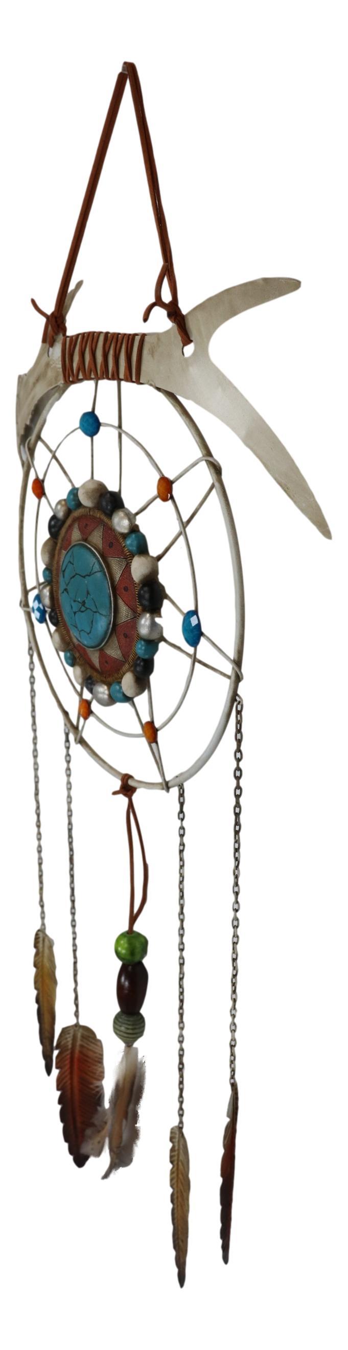 Ebros Gift Southwestern Tribal Boho Chic Antler Turquoise Rocks Feathers Wall Dreamcatcher