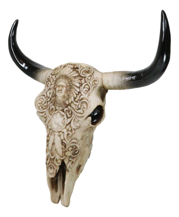 Ebros Gift Southwestern Tribal Buffalo Skull Tribal Indian Chief Scrollwork Wall Decor