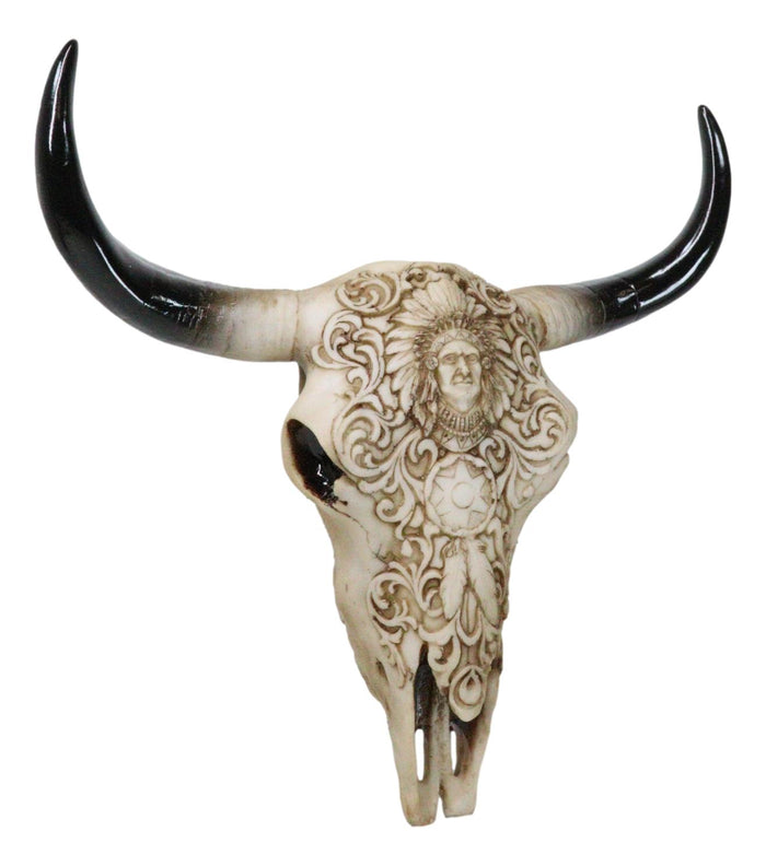 Ebros Gift Southwestern Tribal Buffalo Skull Tribal Indian Chief Scrollwork Wall Decor