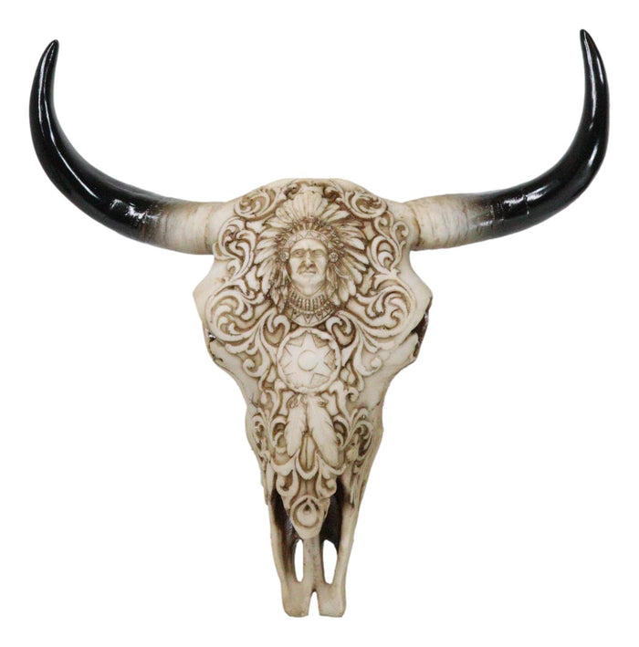 ebros gift Southwestern Tribal Buffalo Skull Tribal Indian Chief Scrollwork Wall Decor