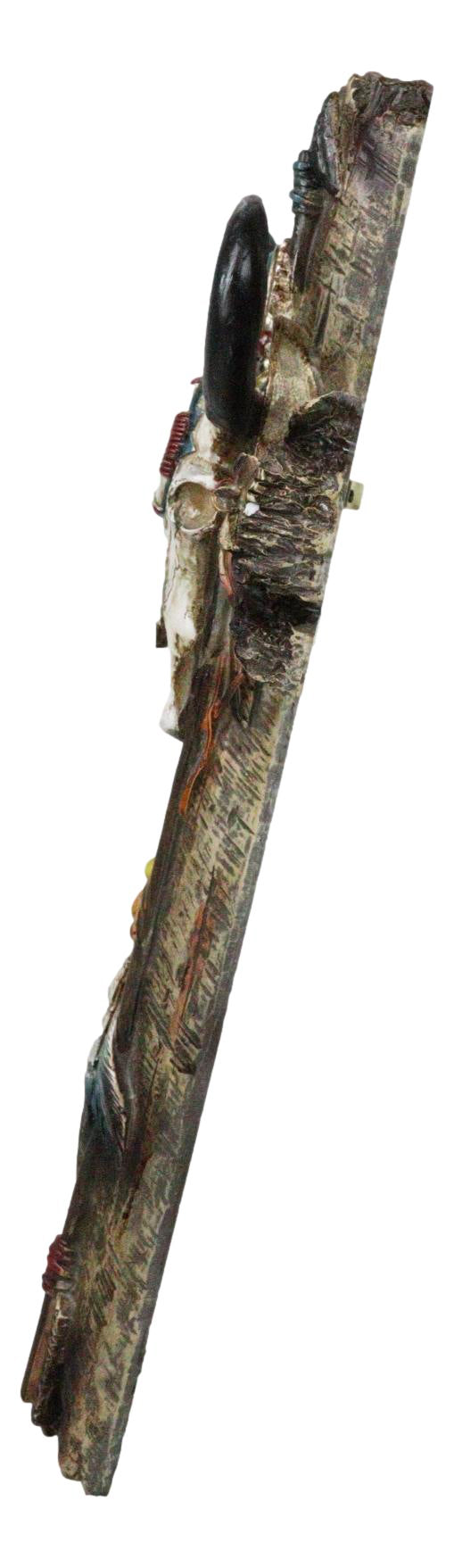 Ebros Gift Southwestern Tribal Cow Skull With Arrows Turquoise Gems And Feathers Wall Cross