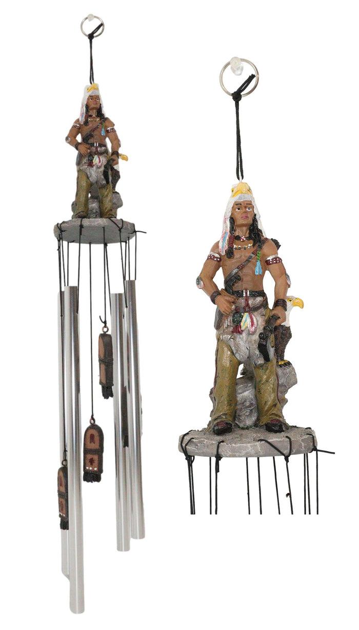 ebros gift Southwestern Tribal Indian Chief With Eagle Roach Headdress And Axe Wind Chime