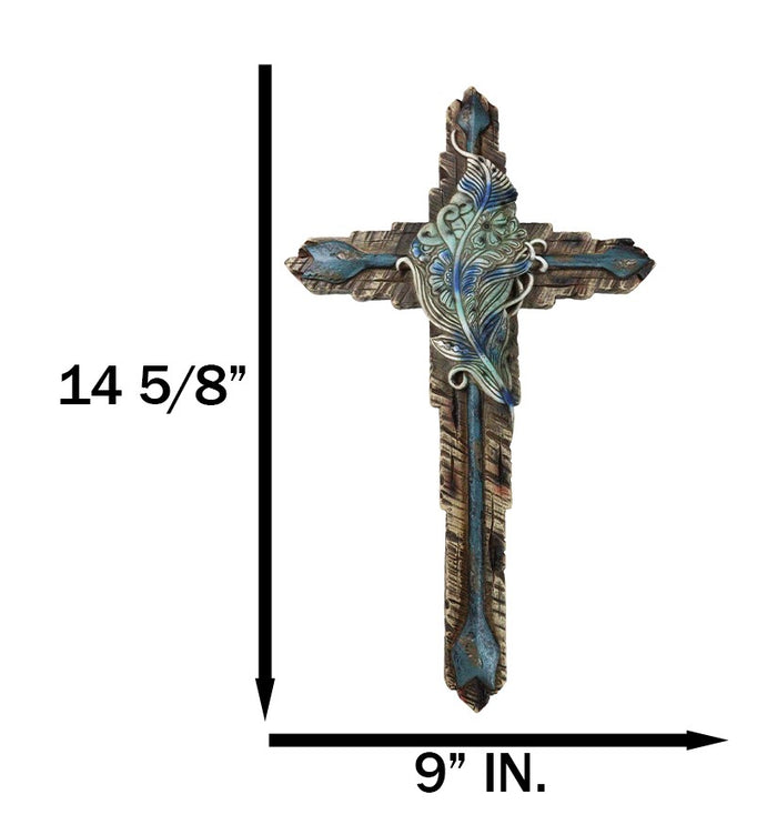 Ebros Gift Southwestern Tribal Indian Feather And Turquoise Arrows Faux Wooden Wall Cross