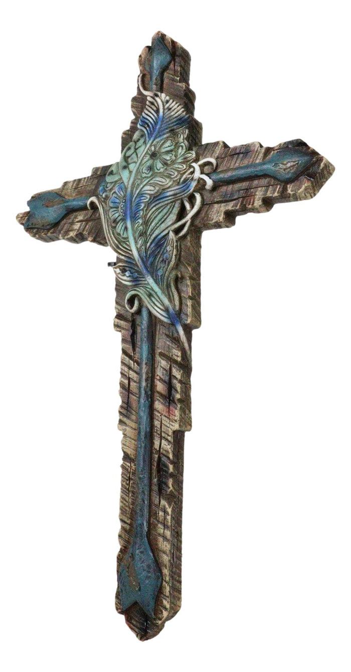 Ebros Gift Southwestern Tribal Indian Feather And Turquoise Arrows Faux Wooden Wall Cross