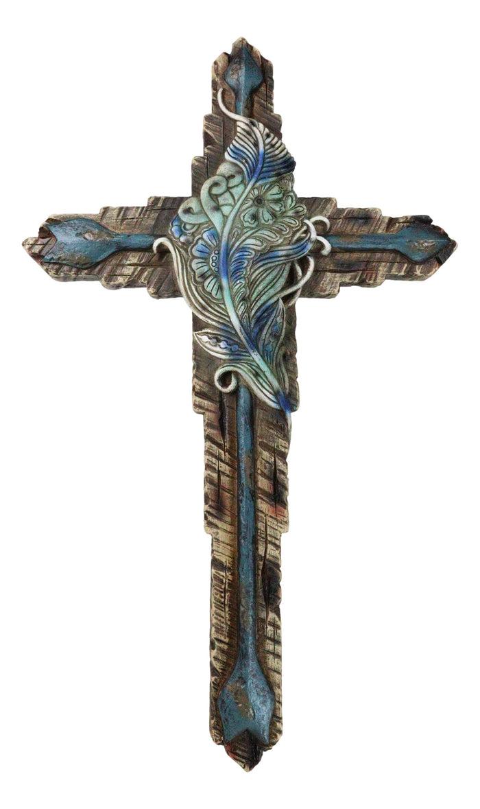 ebros gift Southwestern Tribal Indian Feather And Turquoise Arrows Faux Wooden Wall Cross