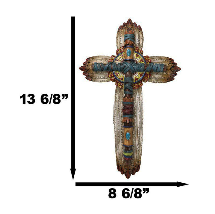 Ebros Gift Southwestern Tribal Indian Feathers Turquoise Rocks Navajo Symbols Wall Cross