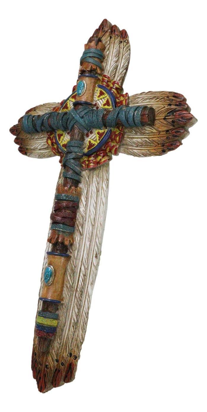 Ebros Gift Southwestern Tribal Indian Feathers Turquoise Rocks Navajo Symbols Wall Cross