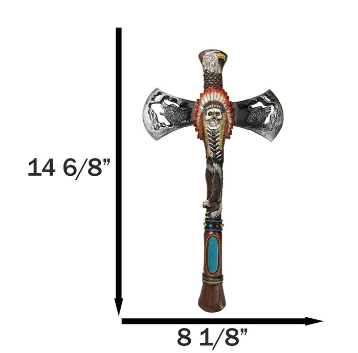 Ebros Gift Southwestern Tribal Indian Headdress Chief Skull Eagle Wolf Hand Axe Wall Cross