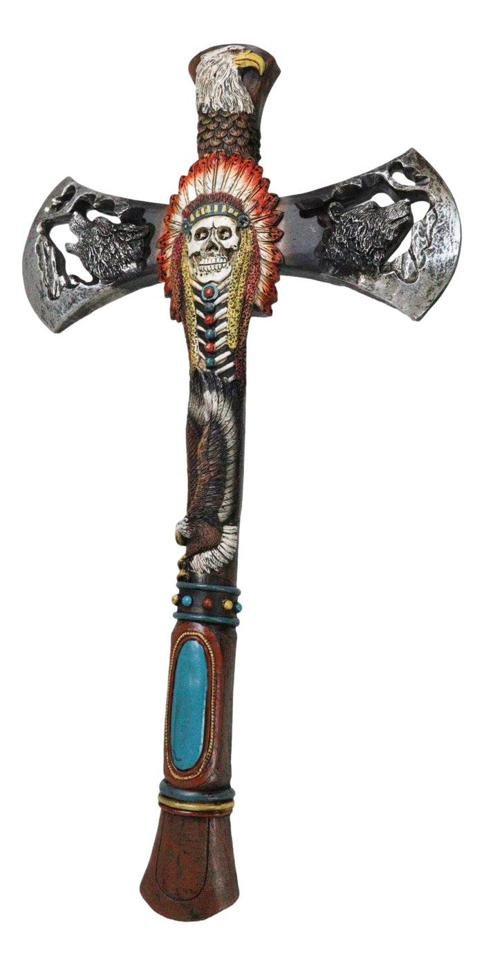 Ebros Gift Southwestern Tribal Indian Headdress Chief Skull Eagle Wolf Hand Axe Wall Cross