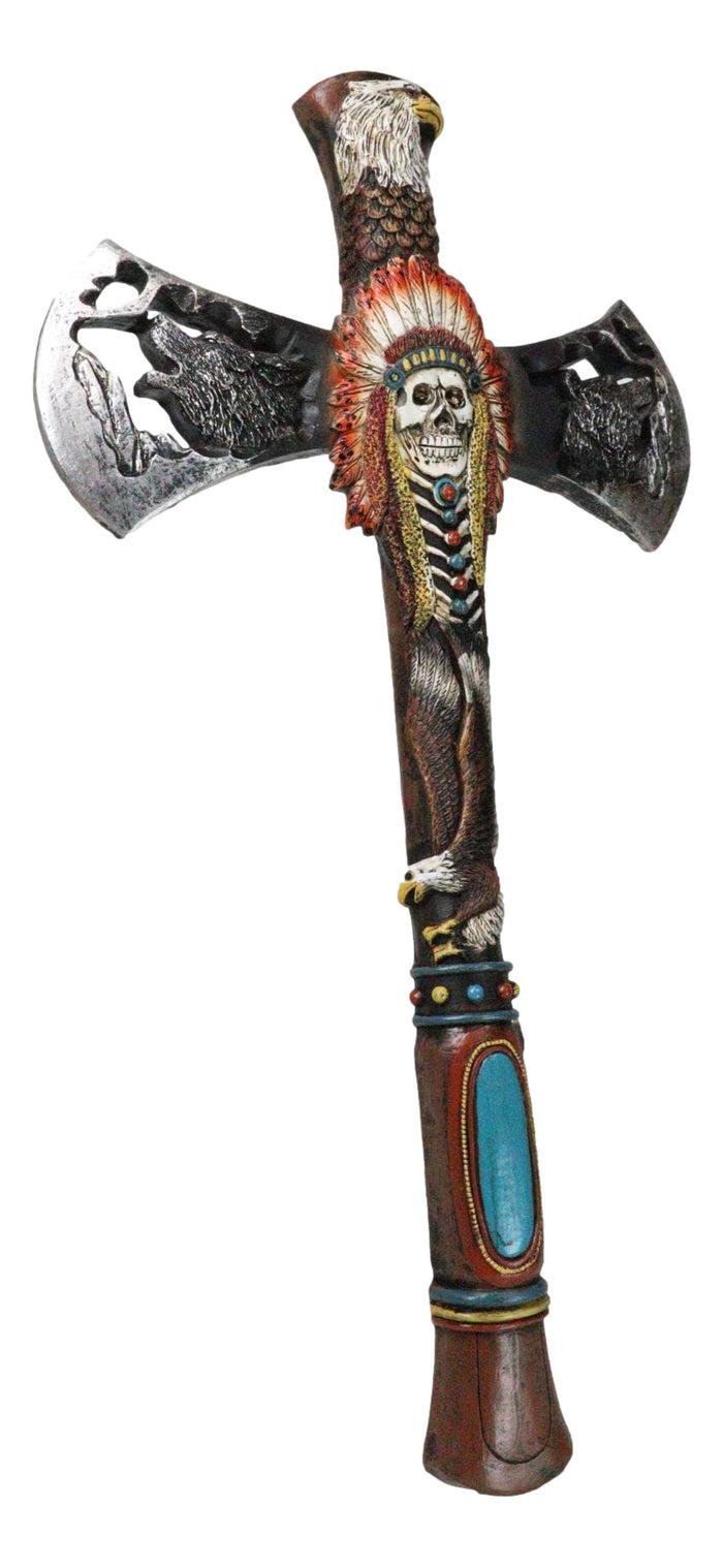 Ebros Gift Southwestern Tribal Indian Headdress Chief Skull Eagle Wolf Hand Axe Wall Cross