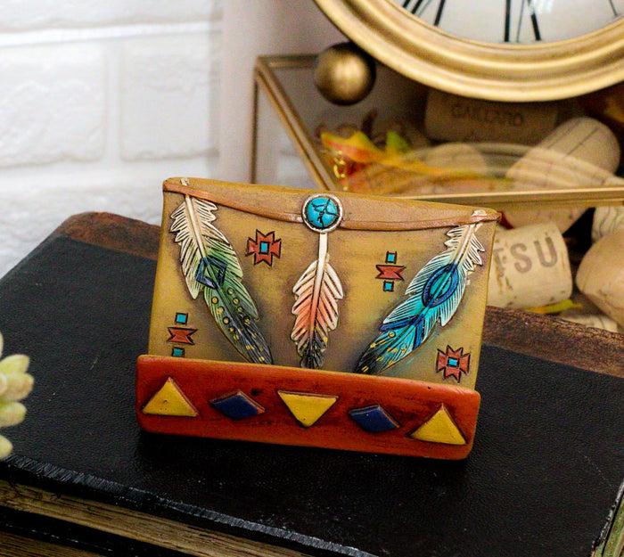 ebros gift Southwestern Tribal Indian Navajo 3 Feathers Turquoise Dreamcatcher Card Holder