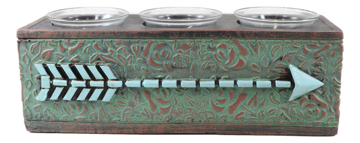 Ebros Gift Southwestern Tribal Indian Turquoise Arrow Decorative 3 Votives Candle Holder