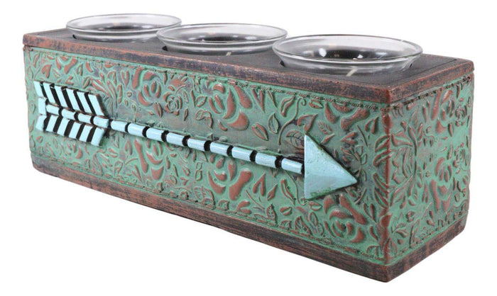 Ebros Gift Southwestern Tribal Indian Turquoise Arrow Decorative 3 Votives Candle Holder