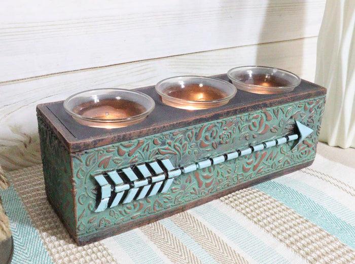 ebros gift Southwestern Tribal Indian Turquoise Arrow Decorative 3 Votives Candle Holder
