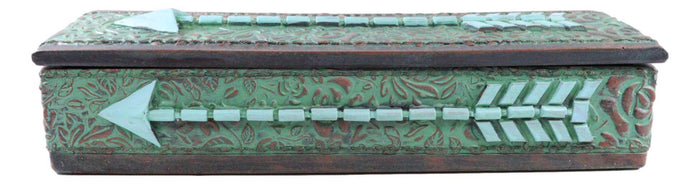 Ebros Gift Southwestern Tribal Indian Turquoise Arrow Floral Lace Decorative Jewelry Box