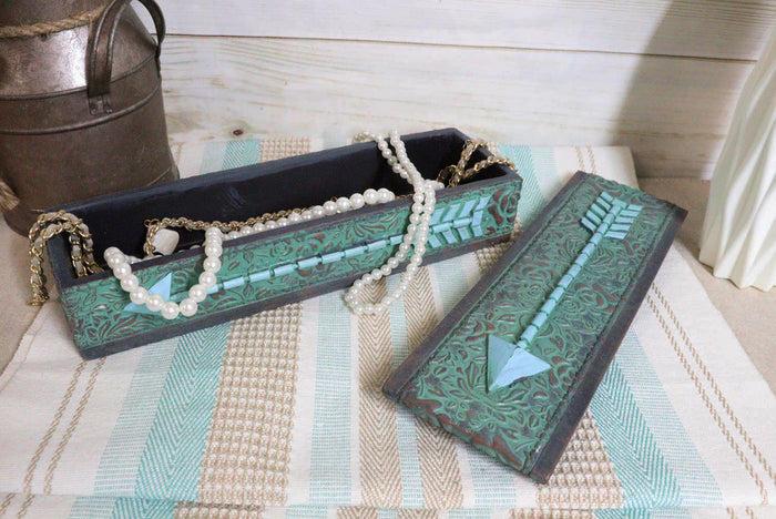 ebros gift Southwestern Tribal Indian Turquoise Arrow Floral Lace Decorative Jewelry Box