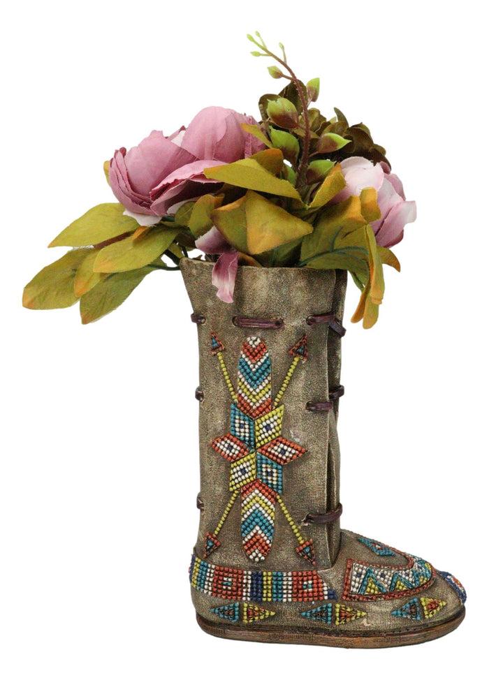 ebros gift Southwestern Tribal Native Arrows Indian Moccasin Faux Leather Boot Vase Decor