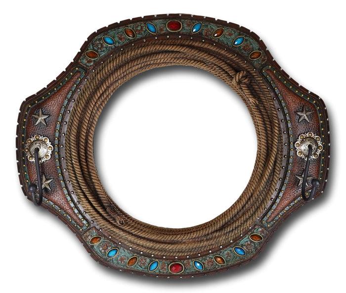 Ebros Gift Southwestern Turquoise Beaded Western Lasso Ropes Stars Wall Mirror With 2 Hooks