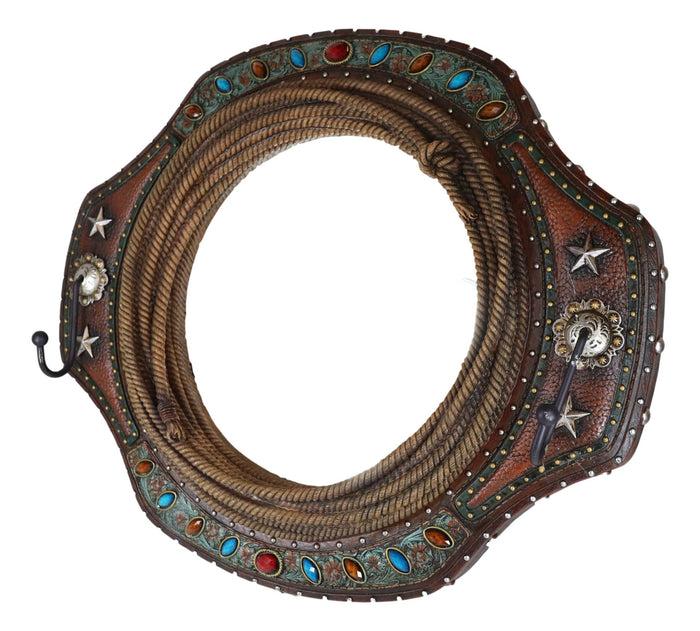 Ebros Gift Southwestern Turquoise Beaded Western Lasso Ropes Stars Wall Mirror With 2 Hooks