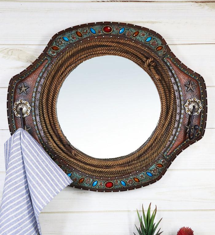 ebros gift Southwestern Turquoise Beaded Western Lasso Ropes Stars Wall Mirror With 2 Hooks