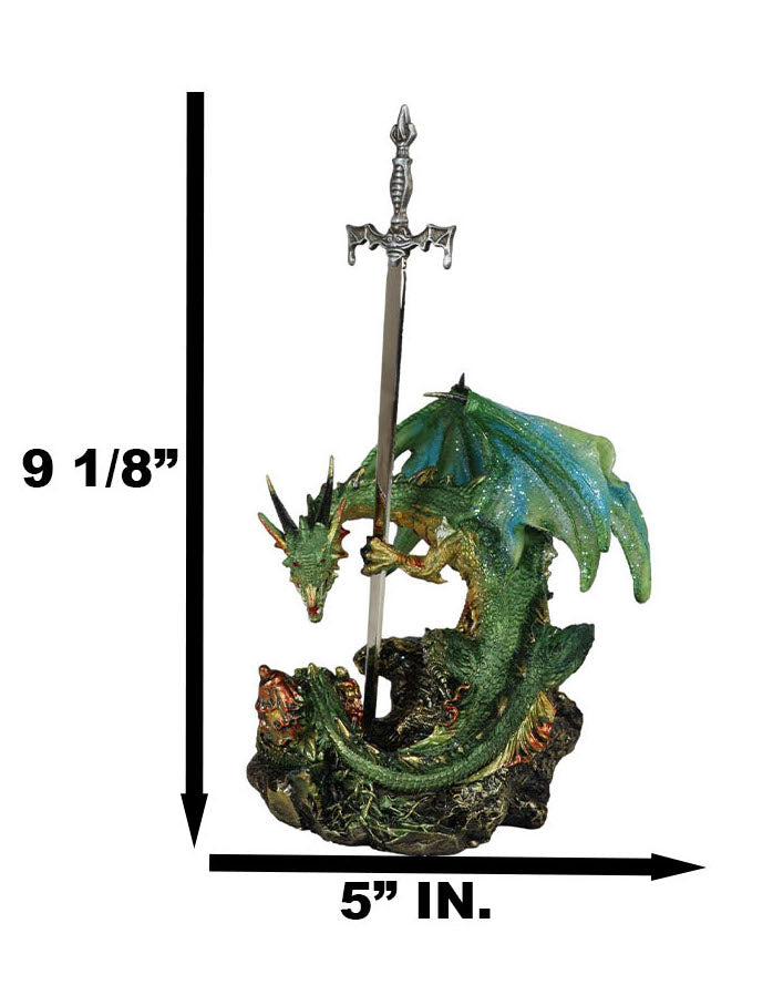 Ebros Gift Sparkly Green Knight Dragon Holding Tiki Bat Sword Letter Opener Figurine